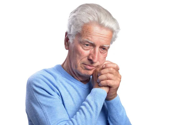 Portrait Thinking Senior Man Isolated White Background — Stock Photo, Image