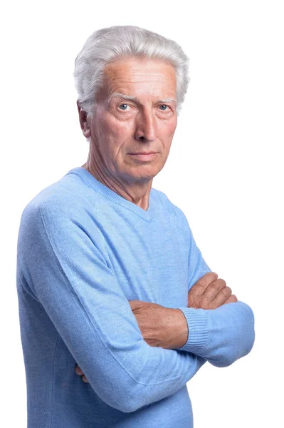 Senior Mann Posiert Auf Weißem Hintergrund — Stockfoto