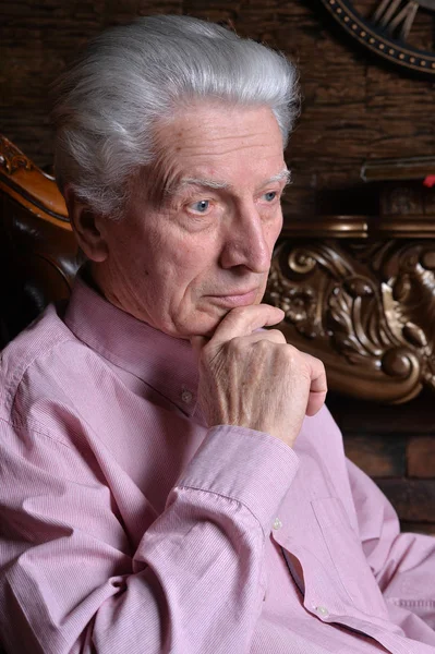 Portrait Thoughtful Senior Man Posing Home — Stock Photo, Image