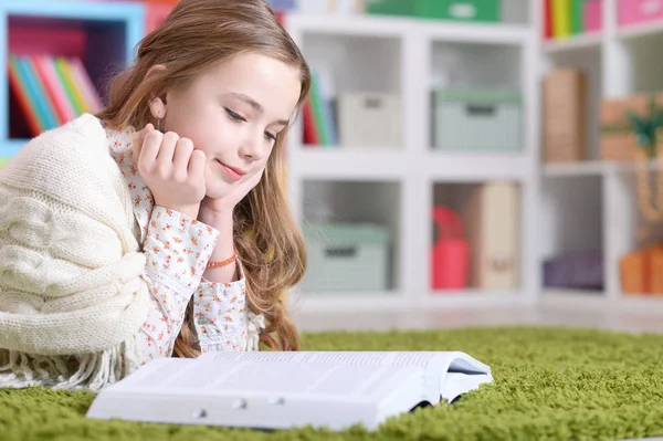 Cute Happy Girl Studying Home — Stock Photo, Image
