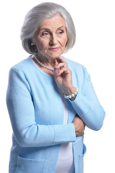 Portrait Beautiful Senior Woman Posing White Background — Stock Photo, Image