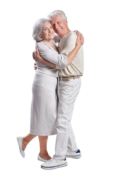 Portrait Heureux Couple Personnes Âgées Posant Isolé Sur Fond Blanc — Photo