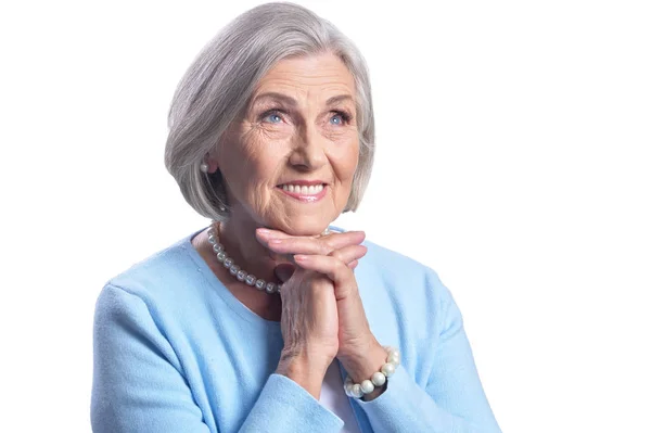 Porträt Einer Schönen Seniorin Die Vor Weißem Hintergrund Posiert — Stockfoto