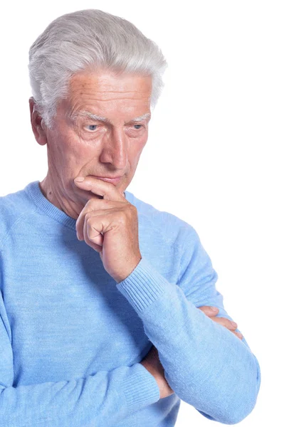 Portrait Penser Homme Âgé Isolé Sur Fond Blanc — Photo