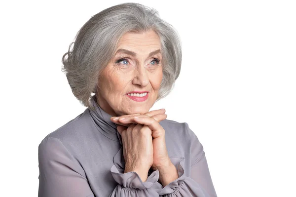 Portrait Beautiful Senior Woman Posing White Background — Stock Photo, Image