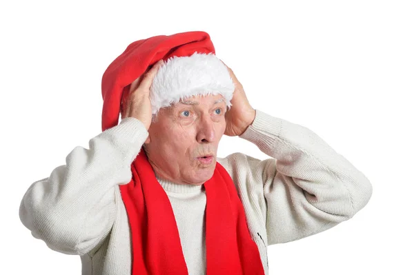 Senior man in Santa hat — Stock Photo, Image