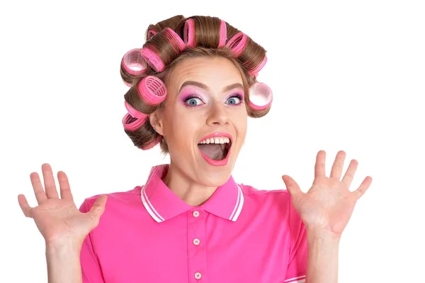 Mother and little daughter in hair curlers — Stock Photo, Image