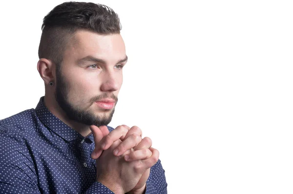 Beau Jeune Homme Posant Isolé Sur Fond Blanc — Photo