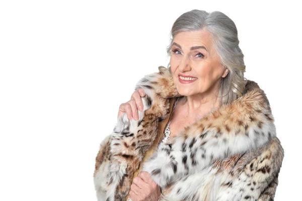 Senior Vrouw Poseren Geïsoleerd Witte Achtergrond — Stockfoto