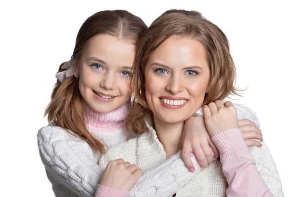 Portrait Happy Mother Daughter Isolated White Background — Stock Photo, Image