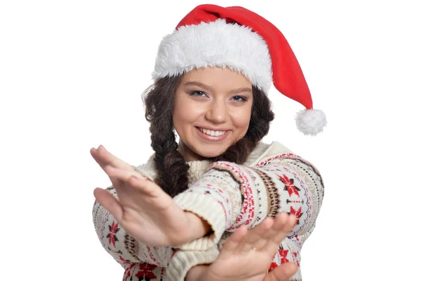 Femme en chapeau de Père Noël — Photo