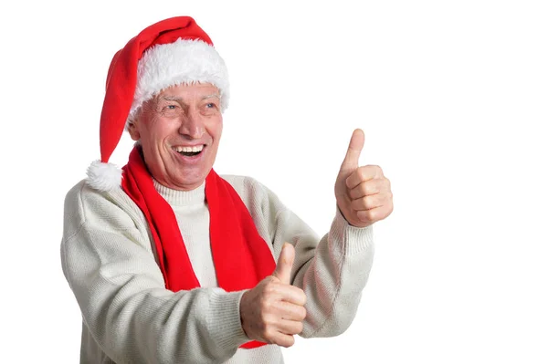 Senior man in Santa hat — Stock Photo, Image