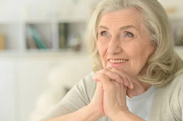 Portrait Happy Senior Woman Posing Home — Stock Photo, Image