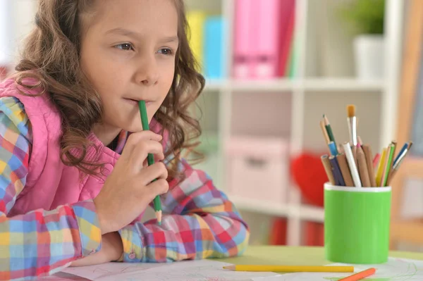 Niña Dibujando Habitación — Foto de Stock