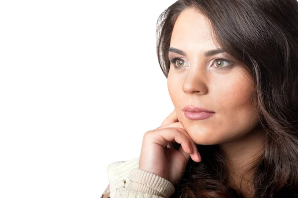 Retrato Una Hermosa Mujer Posando Aislada Sobre Blanco — Foto de Stock