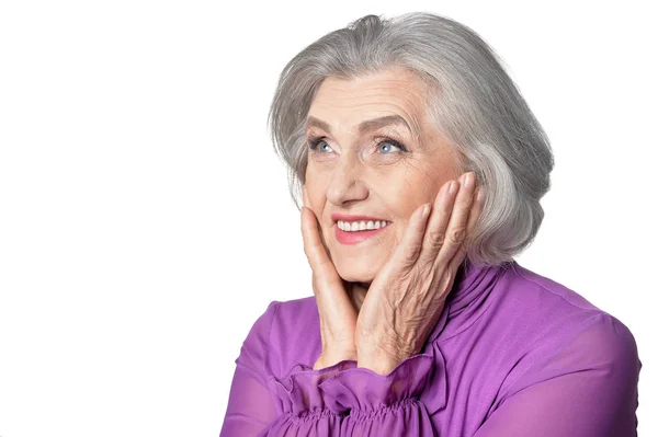 Portrait Beautiful Senior Woman Posing White Background — Stock Photo, Image