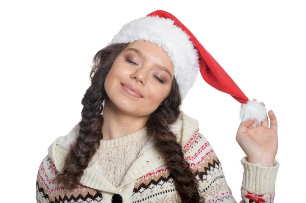 Femme en chapeau de Père Noël — Photo