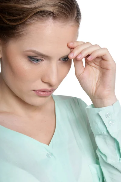 Portret Van Jonge Vrouw Geïsoleerd Witte Achtergrond — Stockfoto