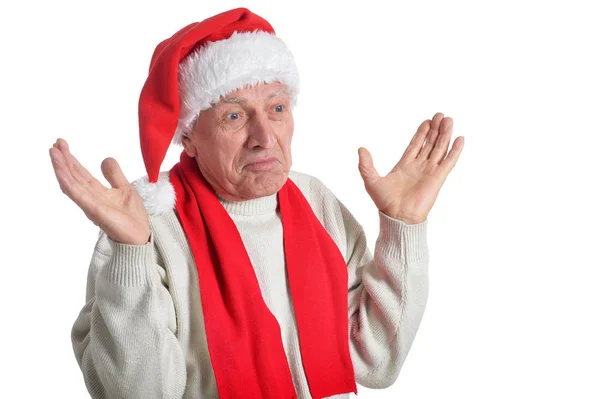 Senior man in Santa hat — Stock Photo, Image