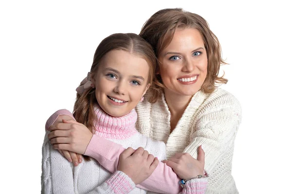 Portrait Happy Mother Daughter Isolated White Background — Stock Photo, Image
