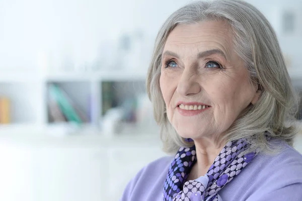 Portrait Happy Senior Woman Posing Home — Stock Photo, Image