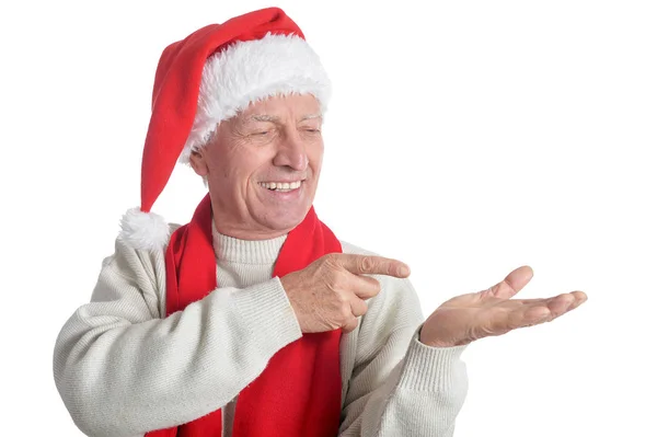 Senior man in Kerstman hoed — Stockfoto