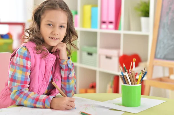 Niña Dibujando Habitación — Foto de Stock