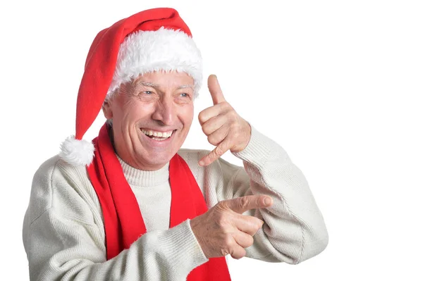 Senior man in Kerstman hoed — Stockfoto