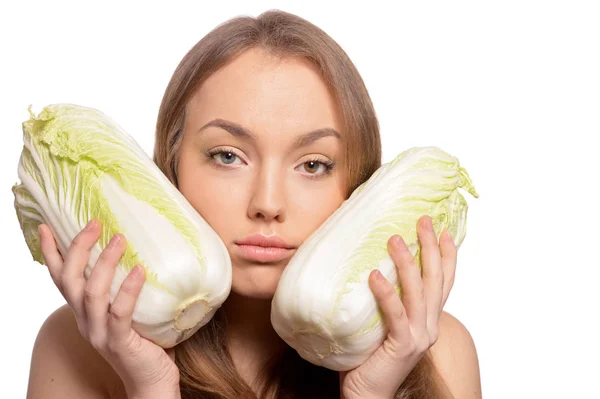 Retrato de una linda chica con uvas rojas — Foto de Stock