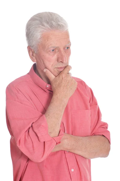 Portret Van Senior Man Denken Geïsoleerd Witte Achtergrond — Stockfoto