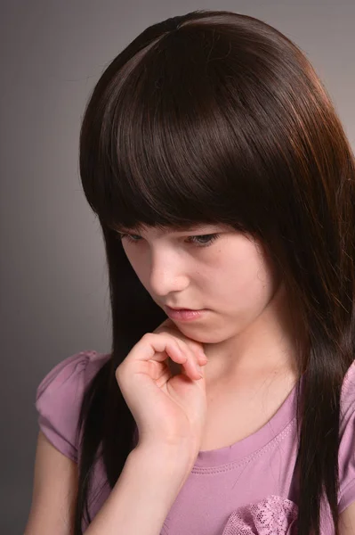 Portrait Cute Girl Dark Hair Posing — Stock Photo, Image