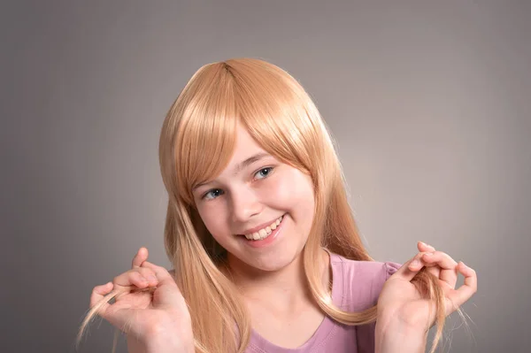 Portrait Happy Girl Posing Studio — Stock Photo, Image