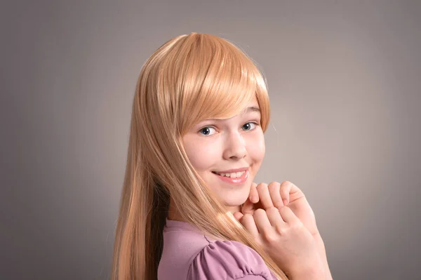 Portrait Cute Blonde Girl Posing Studio — Stock Photo, Image