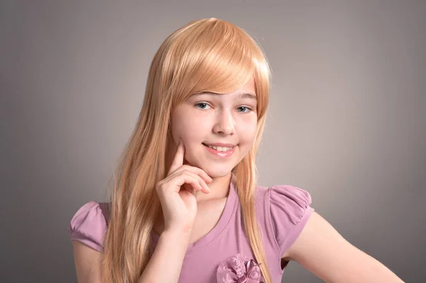 Portrait Cute Blonde Girl Posing Studio — Stock Photo, Image