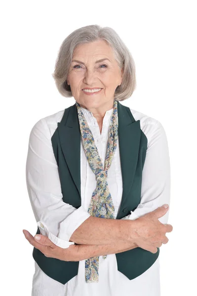 Portrait Beautiful Senior Woman Posing White Background — Stock Photo, Image