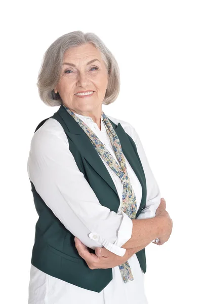 Portrait Beautiful Senior Woman Posing White Background — Stock Photo, Image