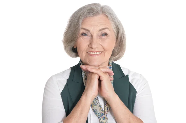 Portrait Beautiful Senior Woman Posing White Background — Stock Photo, Image