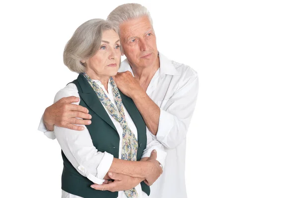 Portret Van Denken Senior Paar Geïsoleerd Witte Achtergrond — Stockfoto