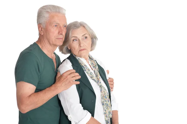 Portrait Pensée Couple Âgé Isolé Sur Fond Blanc — Photo