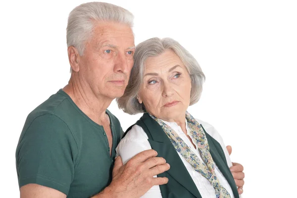 白い背景に分離された年配のカップルを考えての肖像画 — ストック写真