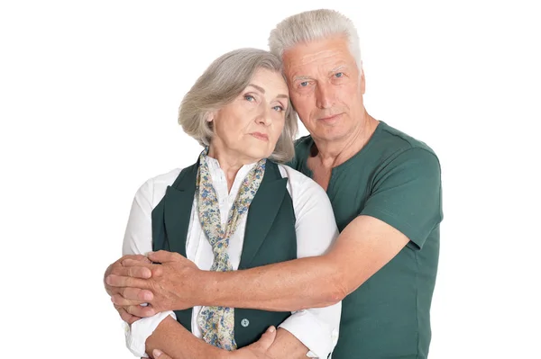 Porträt Eines Denkenden Älteren Paares Isoliert Auf Weißem Hintergrund — Stockfoto