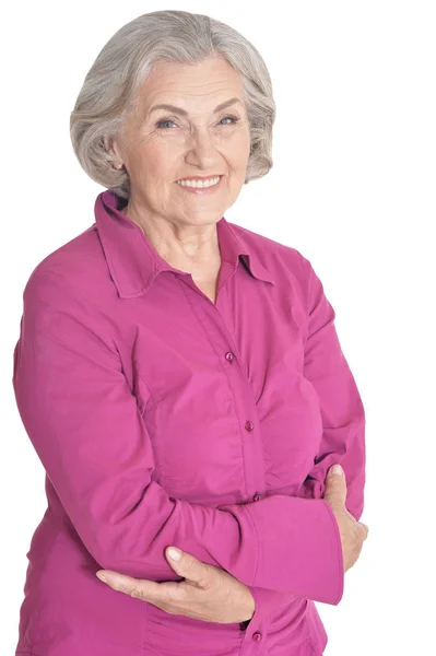 Portrait Beautiful Senior Woman Posing Isolated White Background — Stock Photo, Image