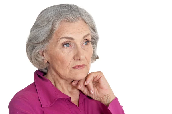 Portrait Senior Woman Posing White Background — Stock Photo, Image