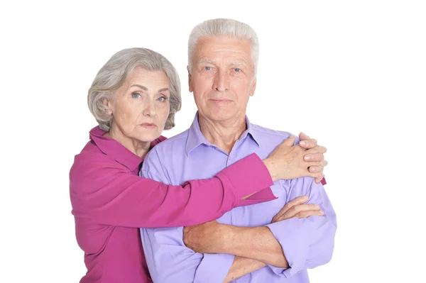 Portrait Couple Âgé Triste Isolé Sur Fond Blanc — Photo