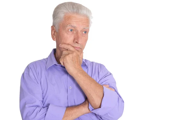 Portrait Thinking Senior Man Isolated White Background — Stock Photo, Image