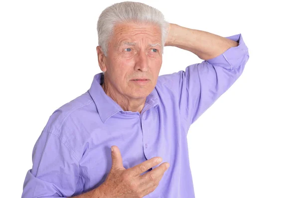 Portrait Homme Âgé Isolé Sur Fond Blanc — Photo