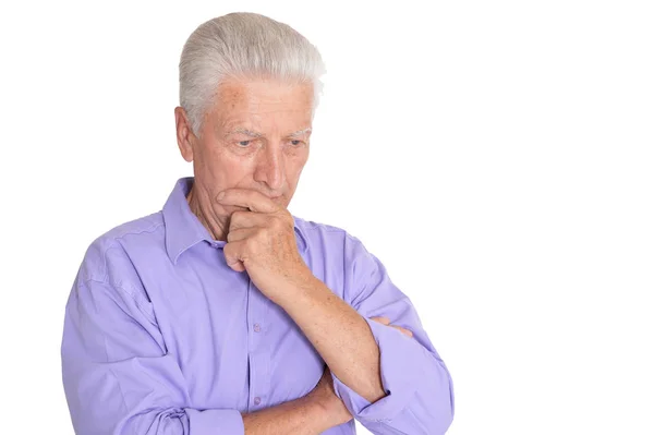 Retrato Del Hombre Mayor Pensante Aislado Sobre Fondo Blanco — Foto de Stock