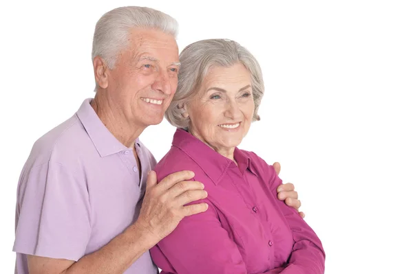 Retrato Feliz Pareja Mayor Aislada Sobre Fondo Blanco — Foto de Stock