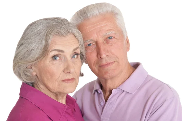 Retrato Triste Pareja Mayor Aislada Sobre Fondo Blanco — Foto de Stock