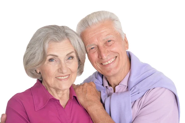 Portrait Heureux Couple Personnes Âgées Isolé Sur Fond Blanc — Photo